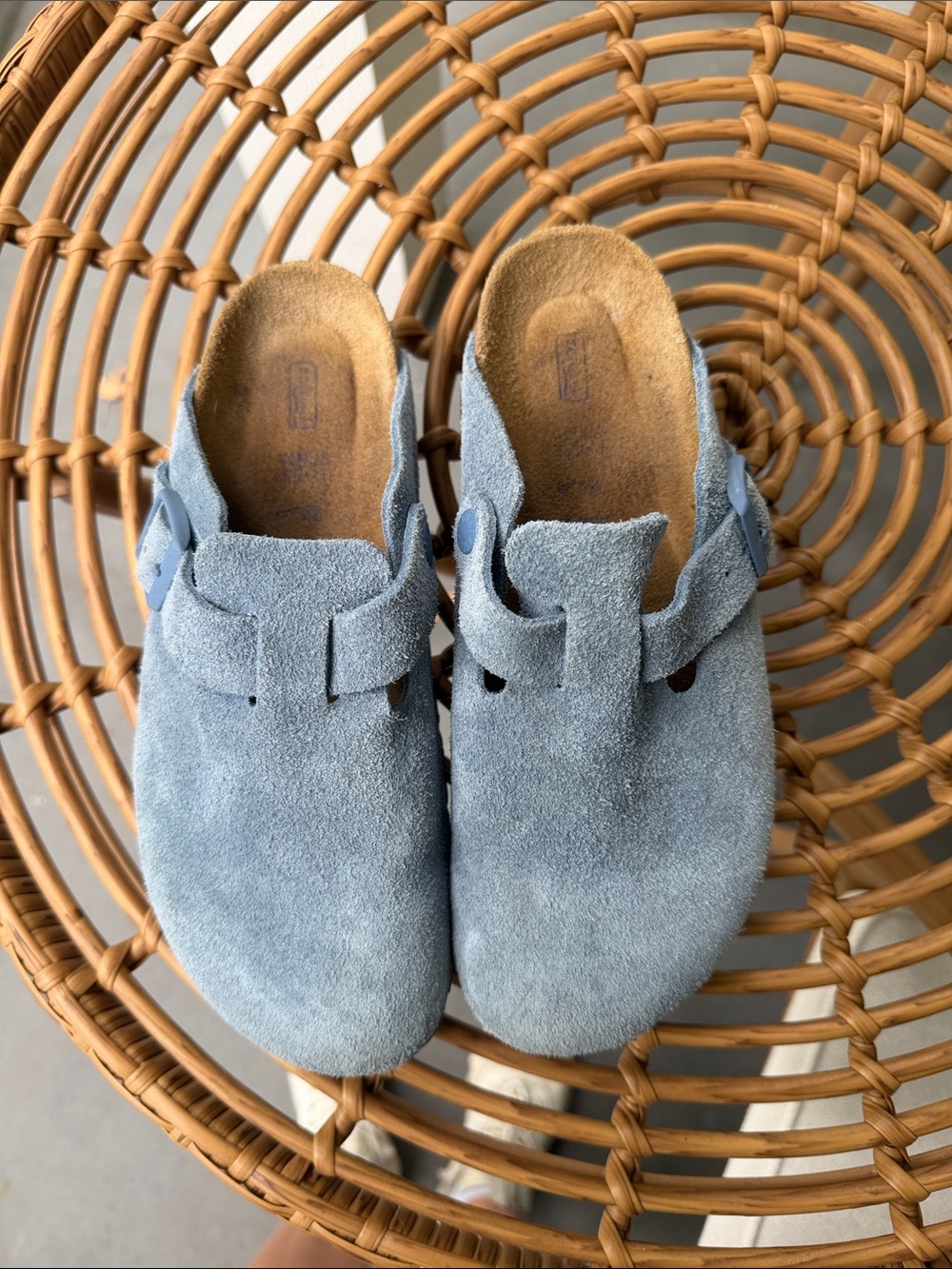 Birkenstock Light Blue Suede Boston Clogs - Picture 1 of 4